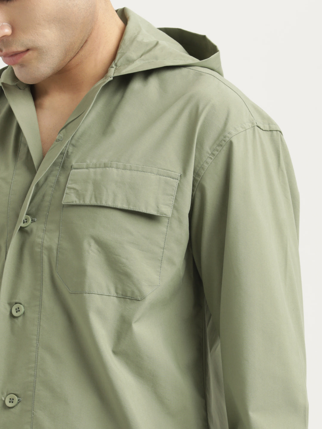 Double Pocket Drop Shoulder Shirt Green
