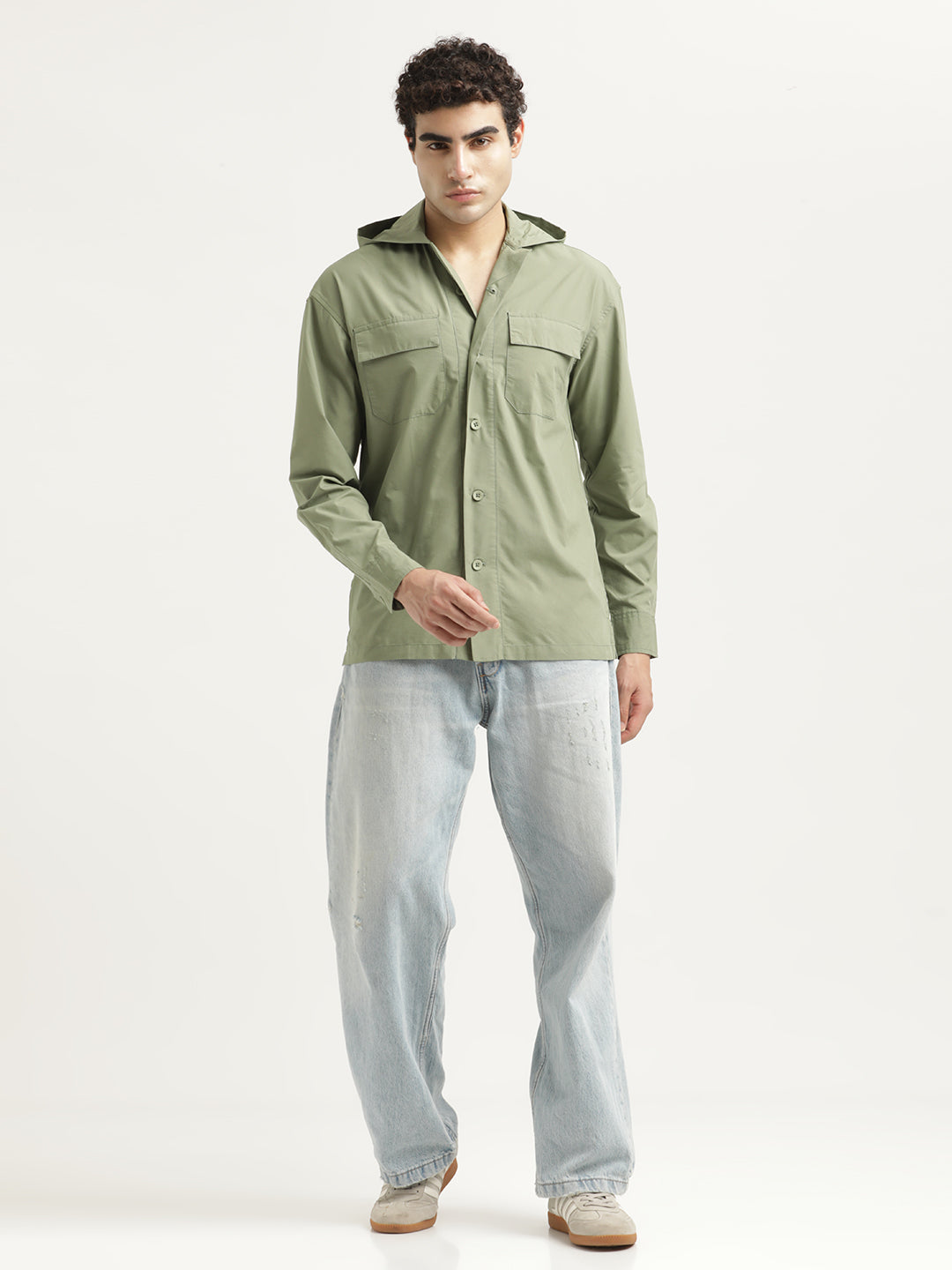 Double Pocket Drop Shoulder Shirt Green