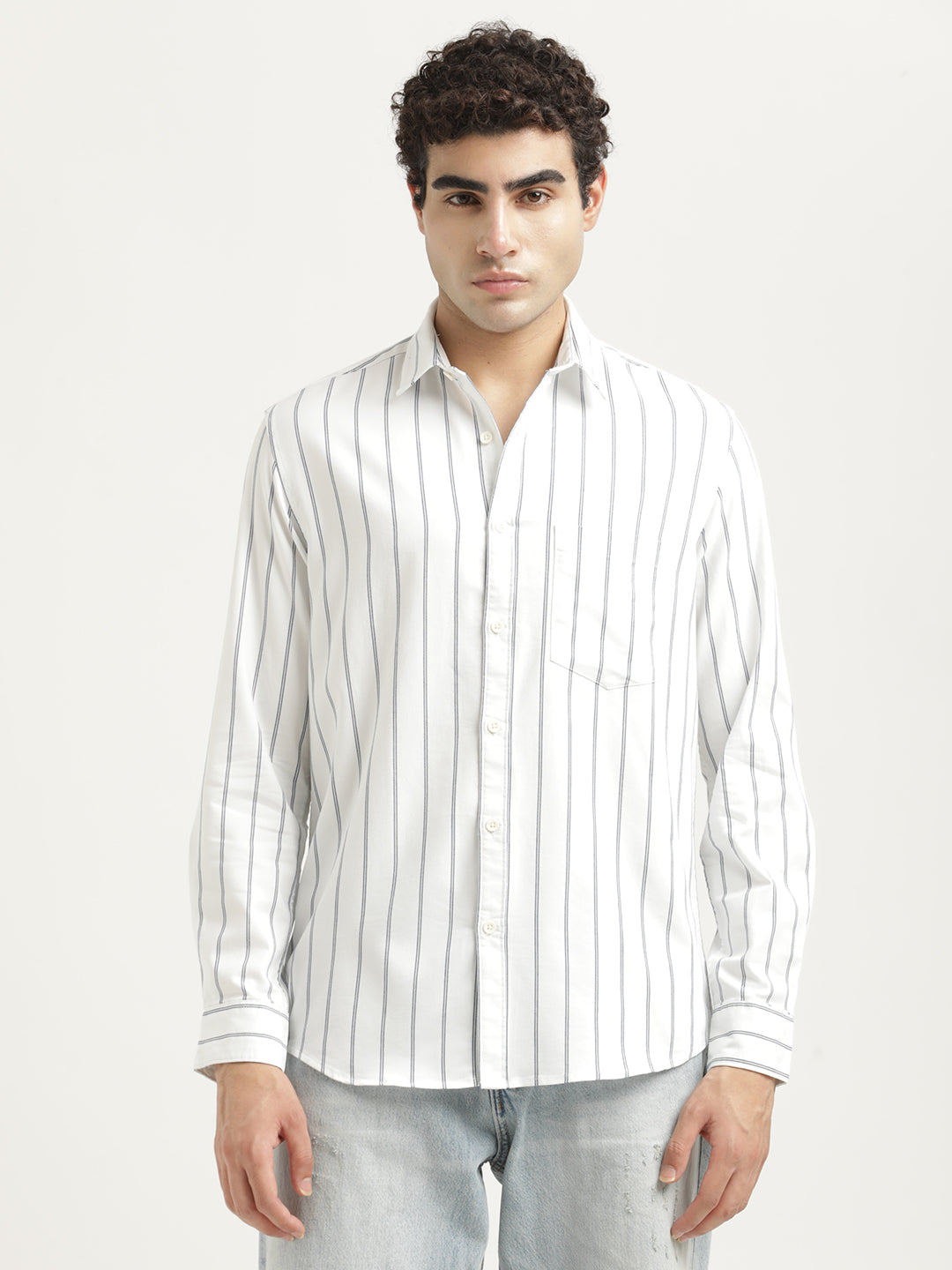 Striped Oxford Lycra Shirt White