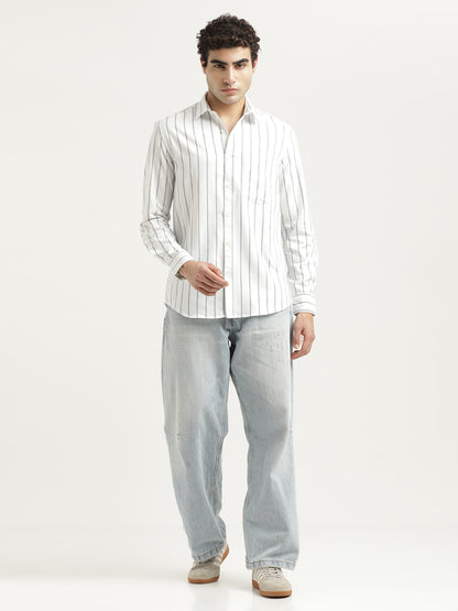 Striped Oxford Lycra Shirt White