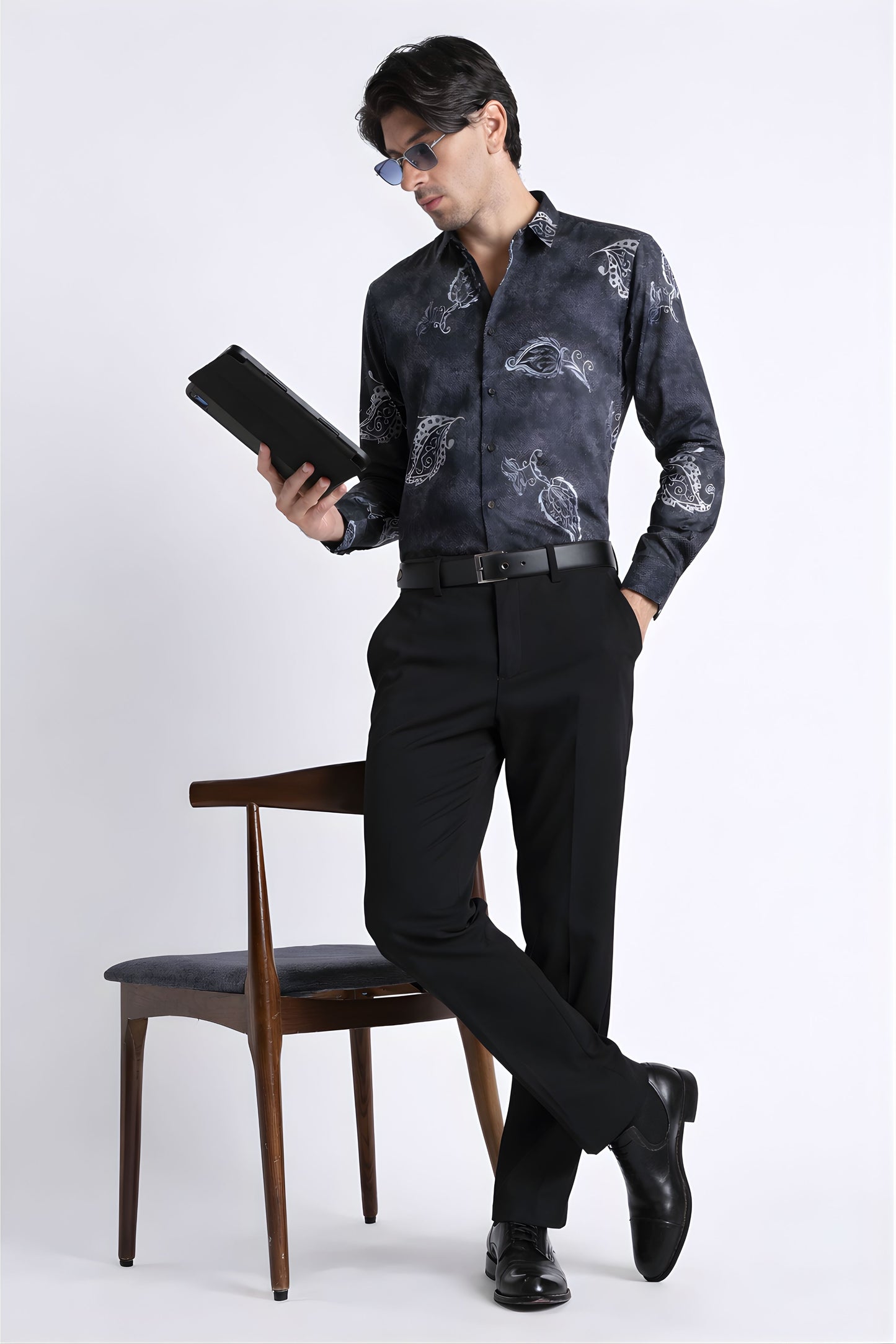 Floral Digital Print Shirt Navy Black