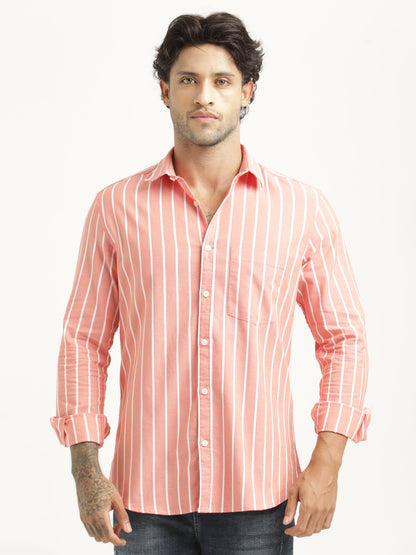 Striped Oxford Lycra Shirt Orange