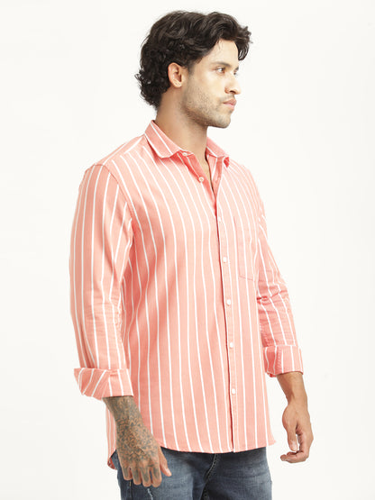 Striped Oxford Lycra Shirt Orange