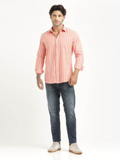 Striped Oxford Lycra Shirt Orange
