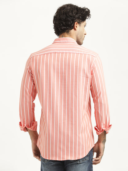 Striped Oxford Lycra Shirt Orange
