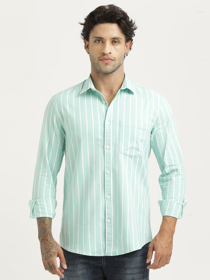 Striped Oxford Lycra Shirt Lt Green