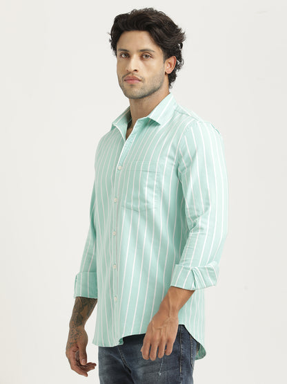 Striped Oxford Lycra Shirt Lt Green