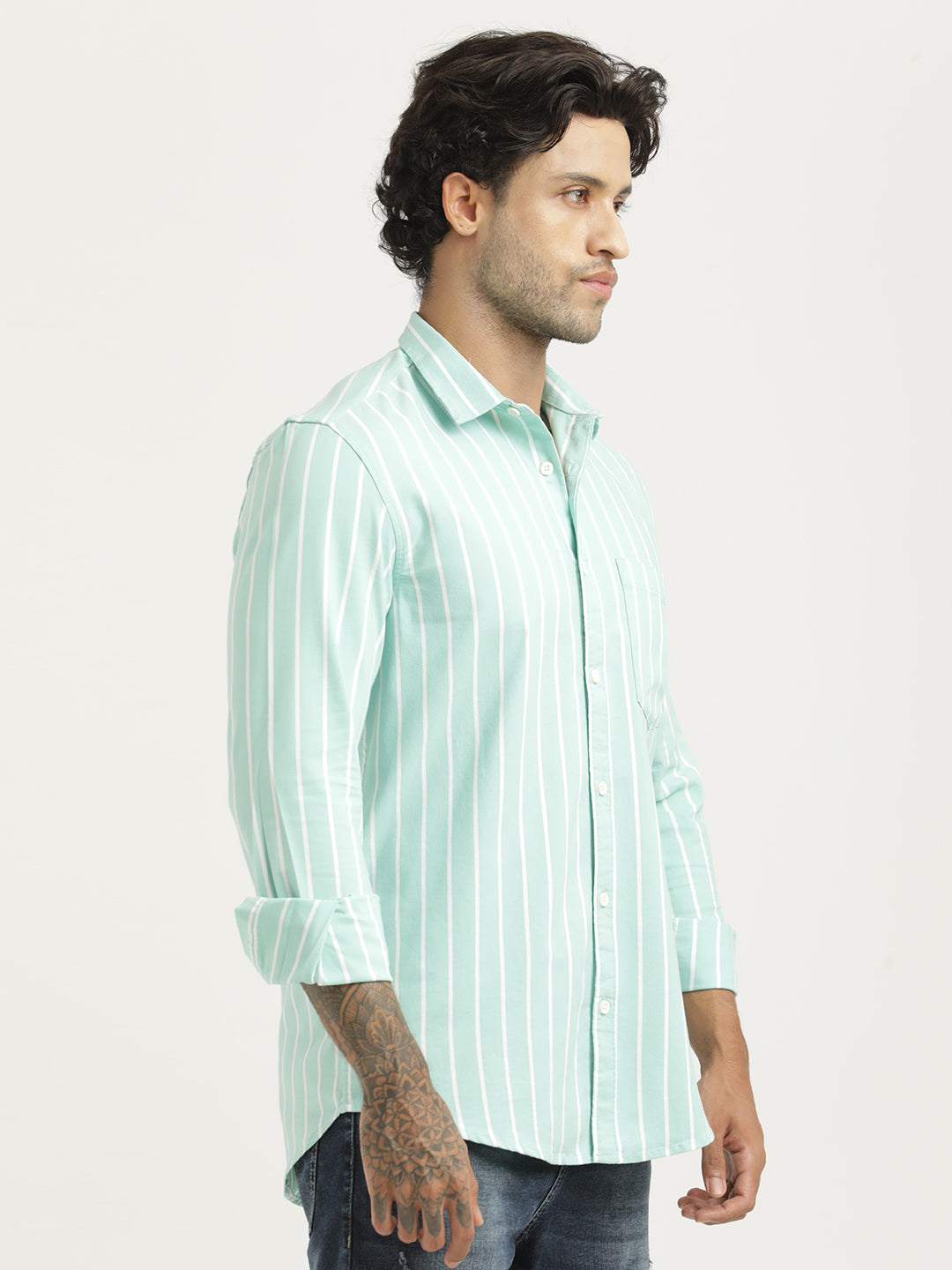 Striped Oxford Lycra Shirt Lt Green