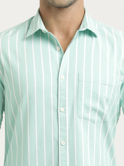 Striped Oxford Lycra Shirt Lt Green