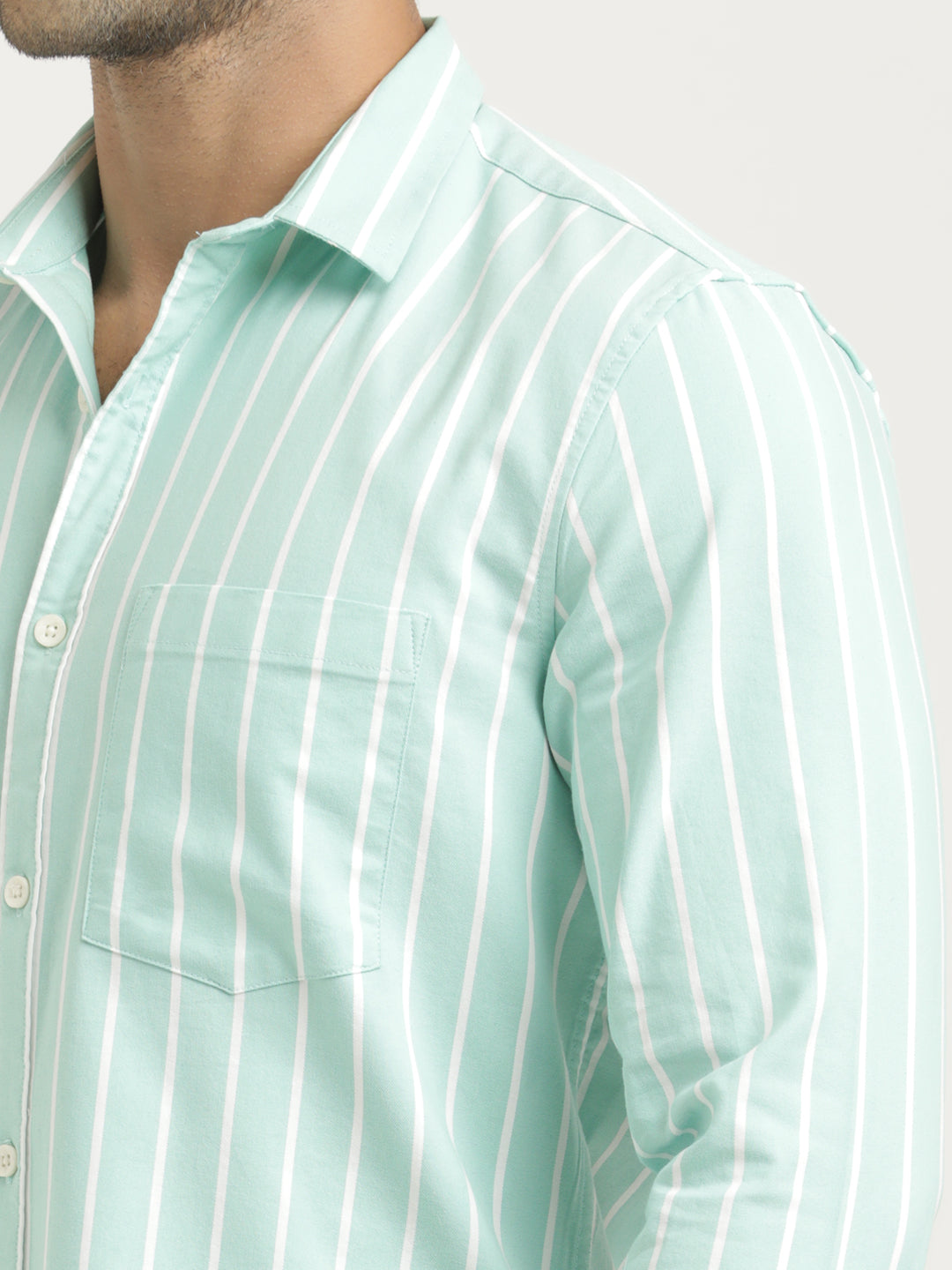 Striped Oxford Lycra Shirt Lt Green
