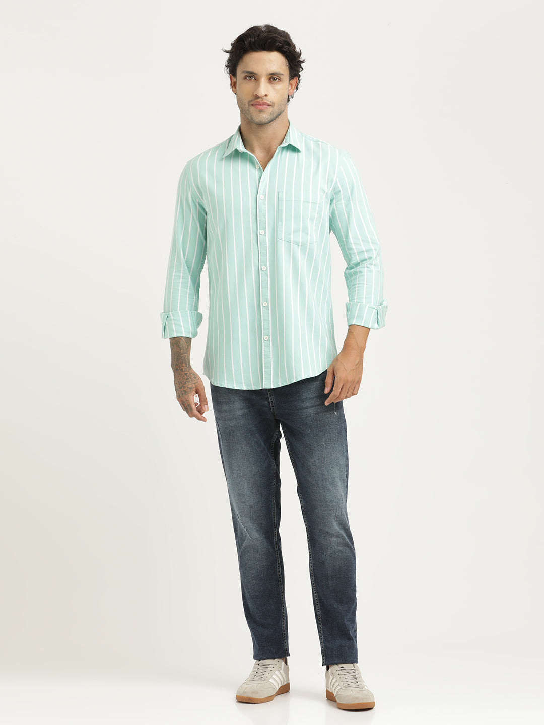 Striped Oxford Lycra Shirt Lt Green