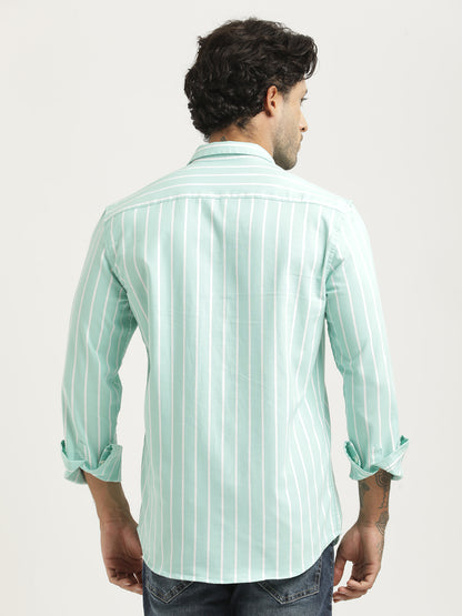 Striped Oxford Lycra Shirt Lt Green