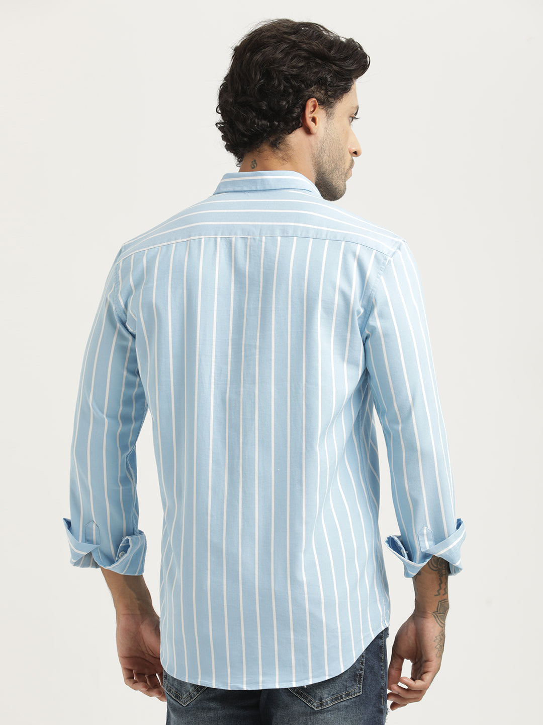 Striped Oxford Lycra Shirt Blue