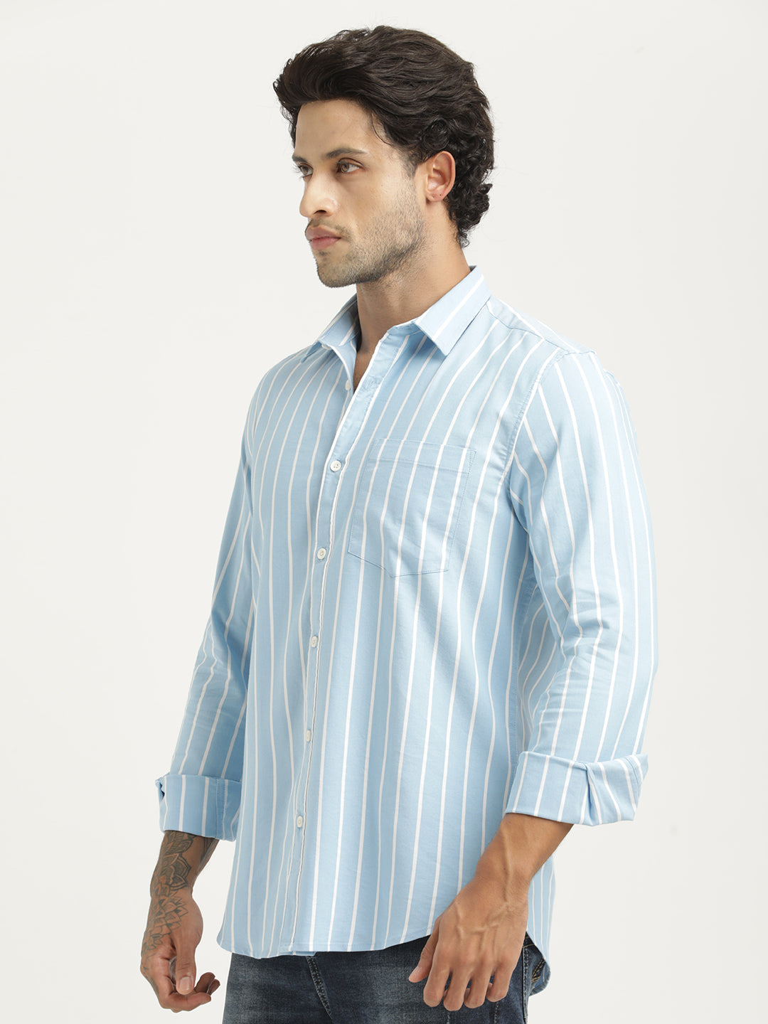 Striped Oxford Lycra Shirt Blue
