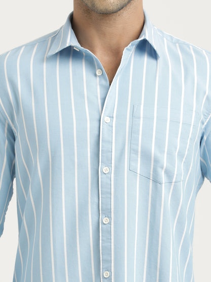 Striped Oxford Lycra Shirt Blue