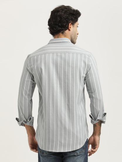 Striped Oxford Lycra Shirt Grey