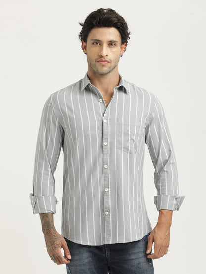 Striped Oxford Lycra Shirt Grey