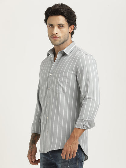 Striped Oxford Lycra Shirt Grey