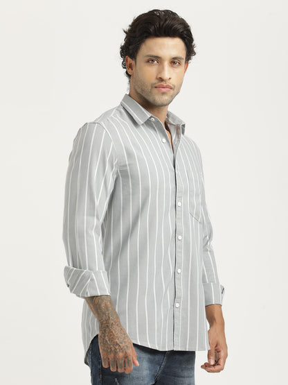Striped Oxford Lycra Shirt Grey