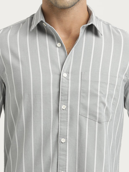 Striped Oxford Lycra Shirt Grey