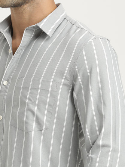 Striped Oxford Lycra Shirt Grey