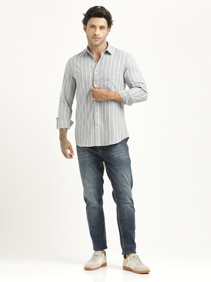 Striped Oxford Lycra Shirt Grey