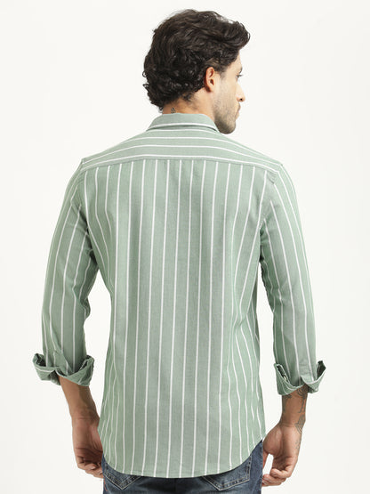 Striped Oxford Lycra Shirt Green