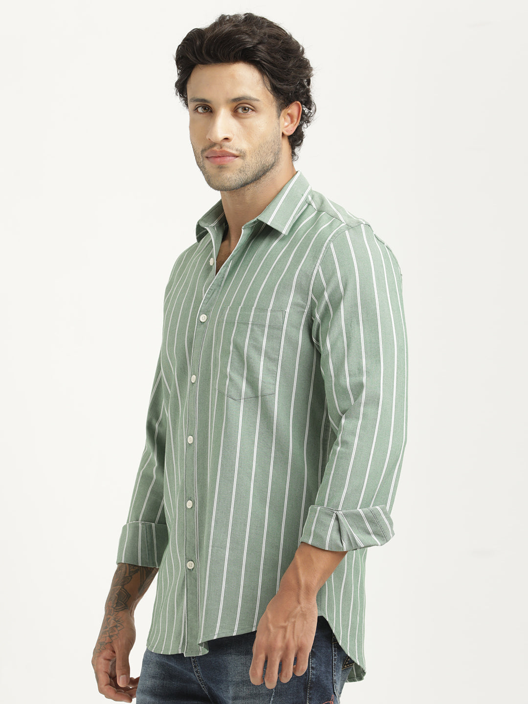 Striped Oxford Lycra Shirt Green