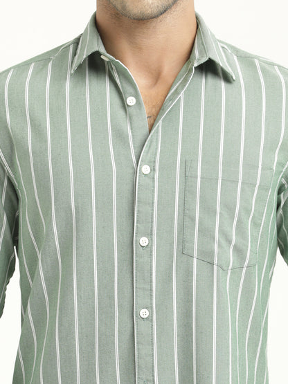 Striped Oxford Lycra Shirt Green
