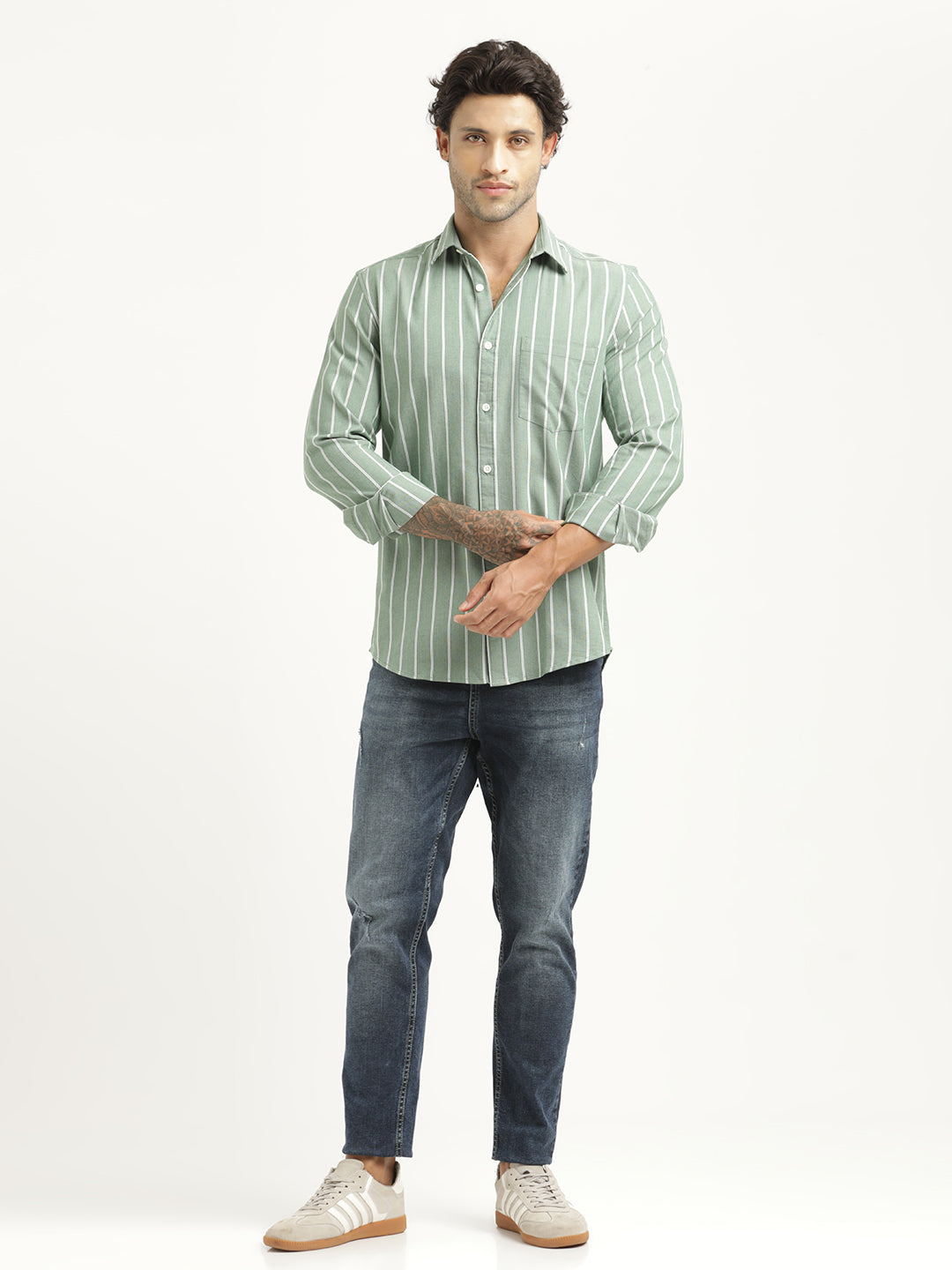 Striped Oxford Lycra Shirt Green