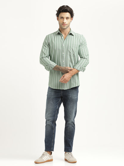 Striped Oxford Lycra Shirt Green