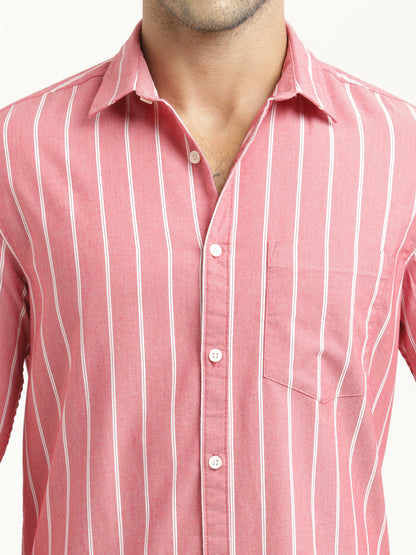 Striped Oxford Lycra Shirt Red