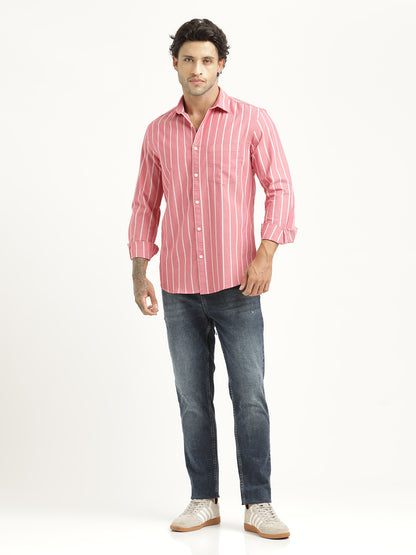 Striped Oxford Lycra Shirt Red