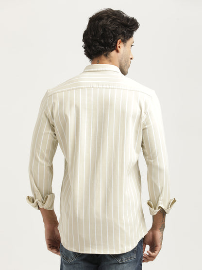 Striped Oxford Lycra Shirt Beige