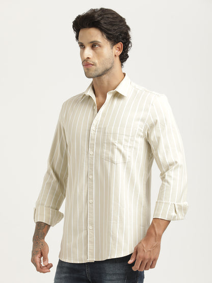 Striped Oxford Lycra Shirt Beige