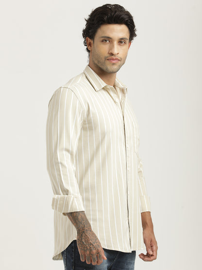 Striped Oxford Lycra Shirt Beige