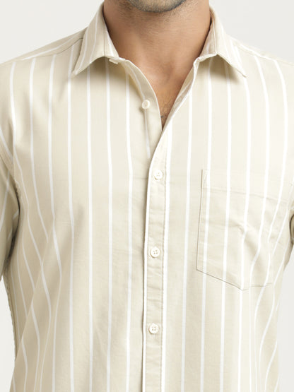 Striped Oxford Lycra Shirt Beige