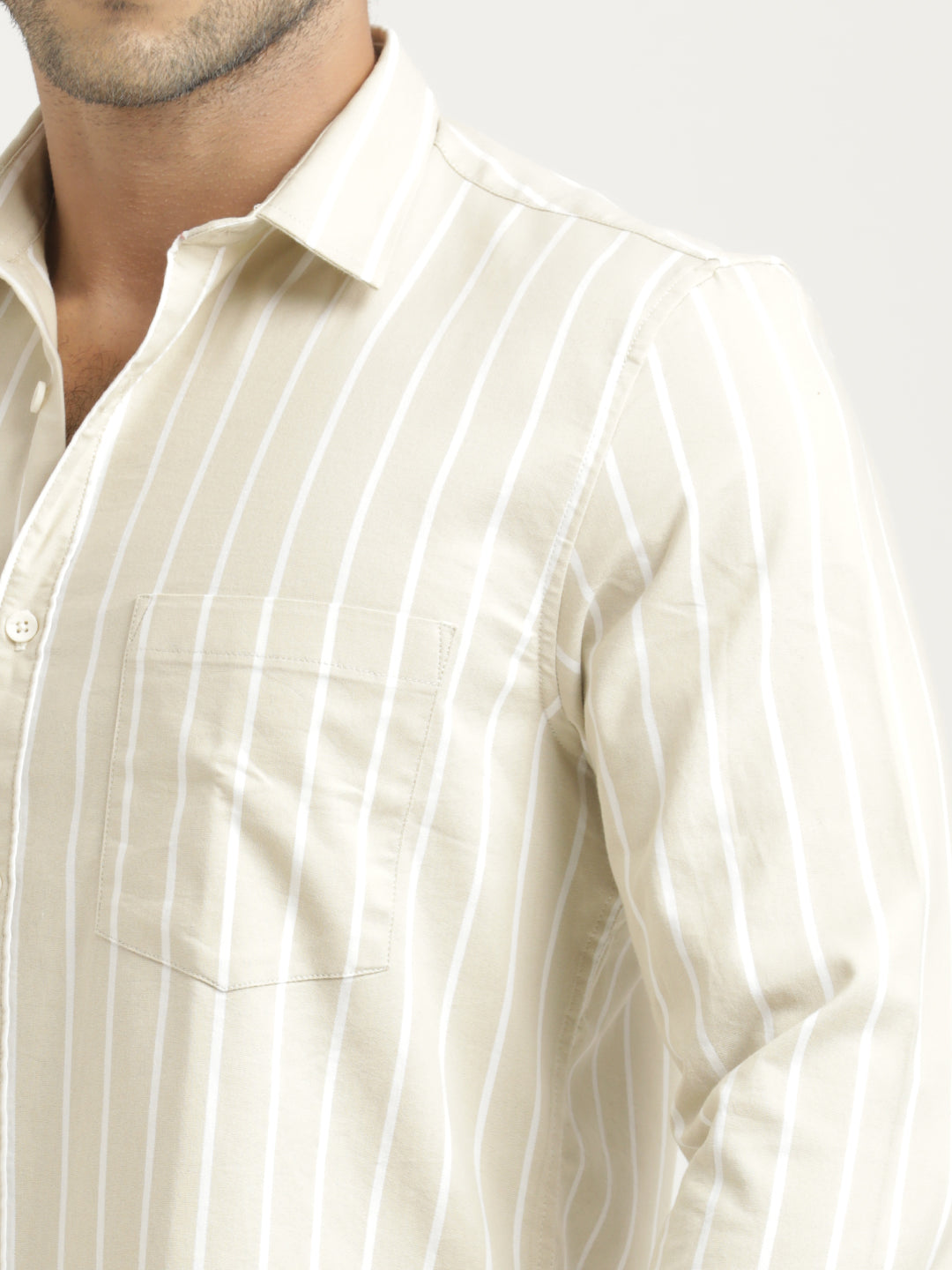Striped Oxford Lycra Shirt Beige