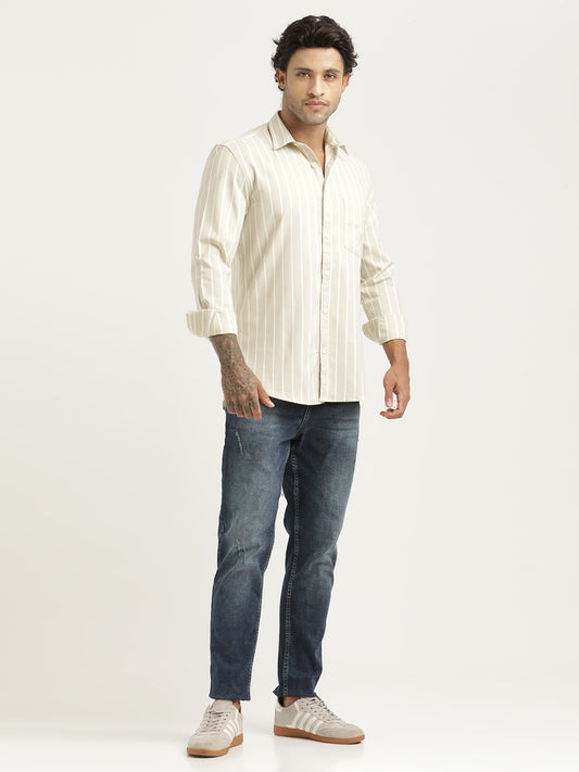 Striped Oxford Lycra Shirt Beige