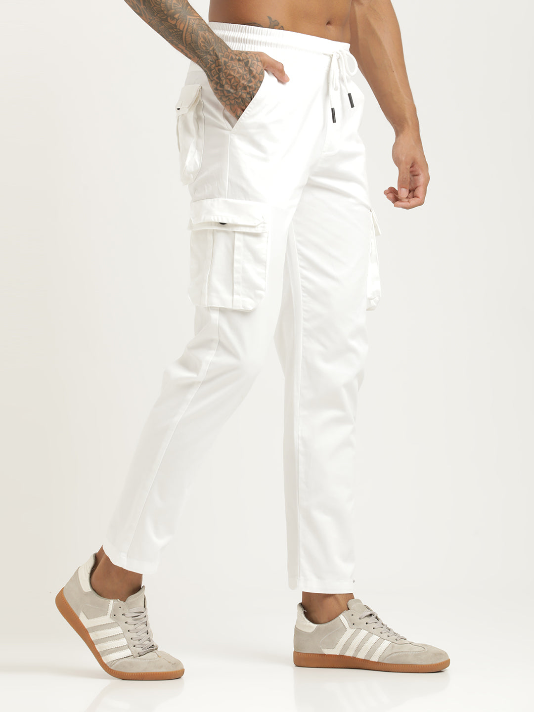 Cotton Cargo Trousers White