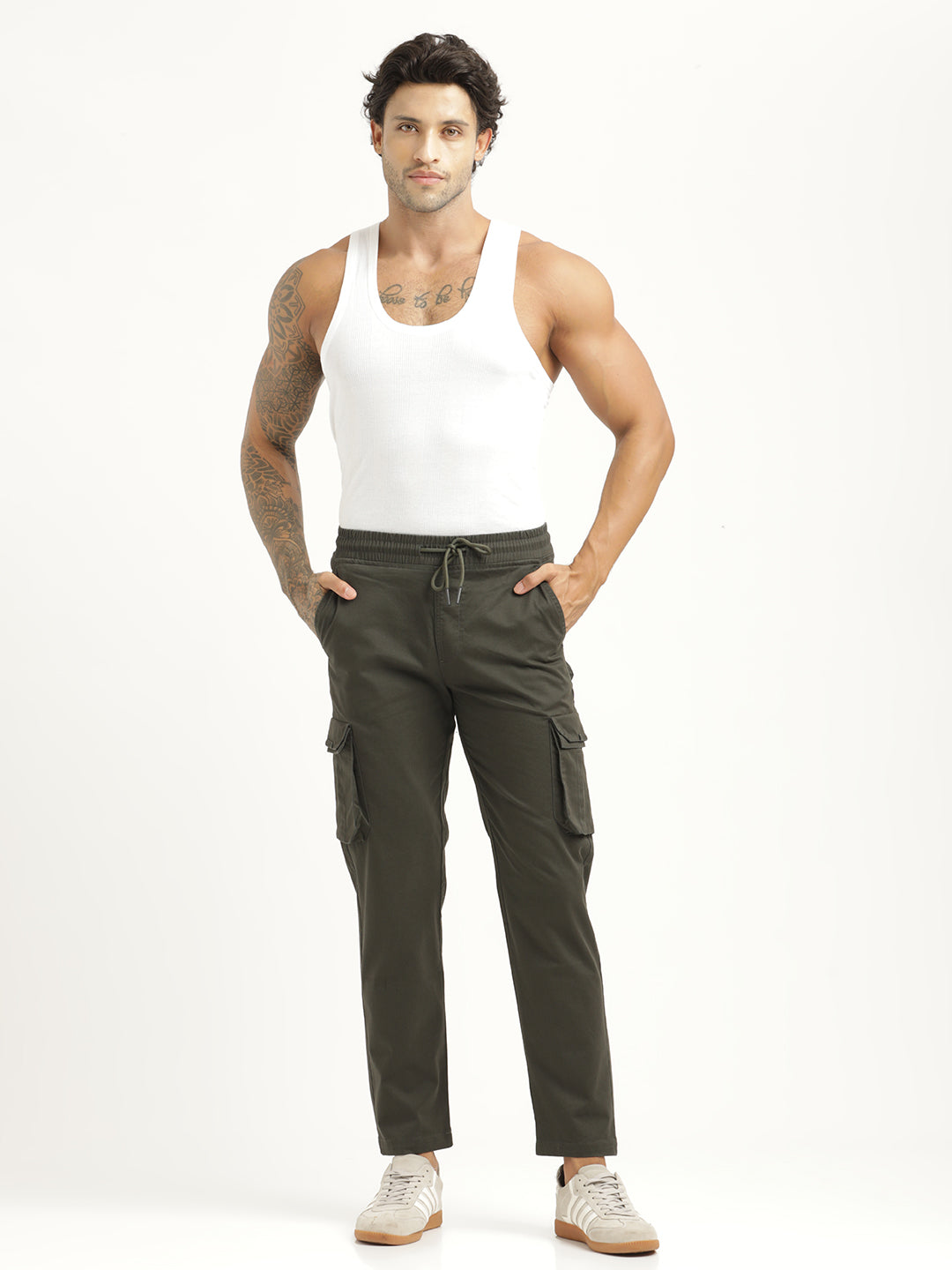 Cotton Cargo Trousers Dk Green