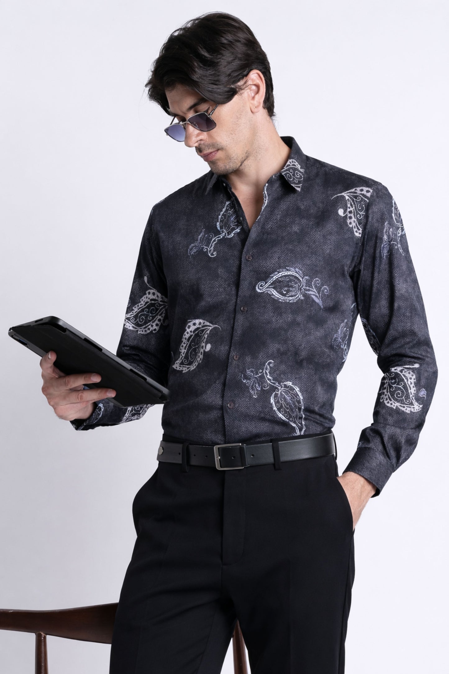 Floral Digital Print Shirt Navy Black