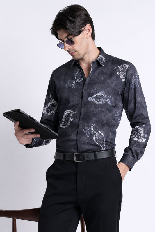 Floral Digital Print Shirt Navy Black