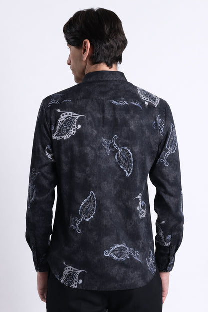 Floral Digital Print Shirt Navy Black