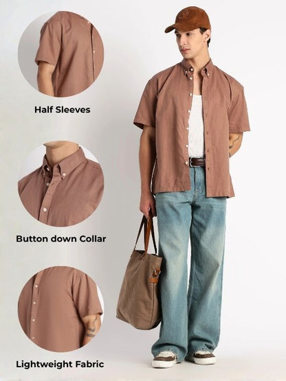 Breathable Cotton Linen Shirt Lt Brown