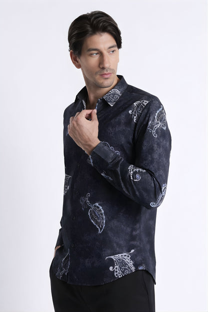 Floral Digital Print Shirt Navy Black