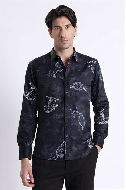 Floral Digital Print Shirt Navy Black