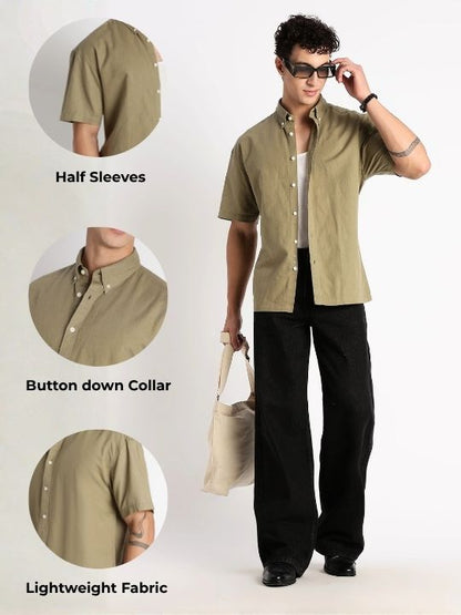 Breathable Cotton Linen Shirt Olive