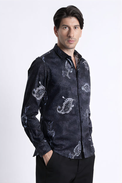 Floral Digital Print Shirt Navy Black