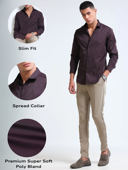 Men's Slim Fit Casual Solid Shirt Dk Brown